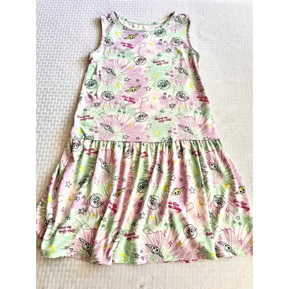 Star Wars Grogu Baby Yoda Girls Tie Dye Dress Mint Purple L 10/12